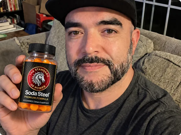 Robert holding a Soda Steel bottle